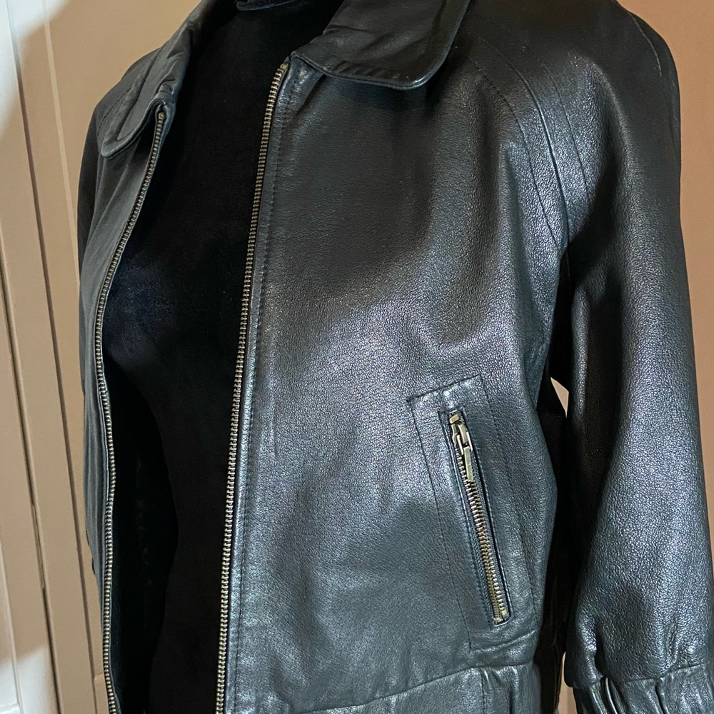 Leather waist length jacket